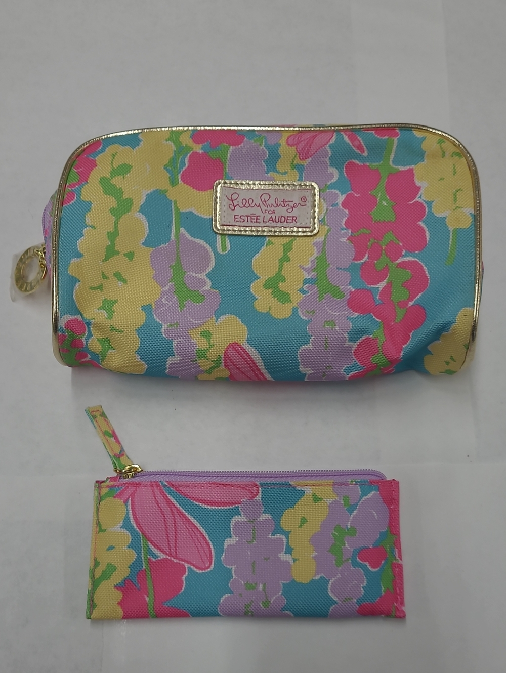 Lilly Pulitzer For Estee Lauder Pink/Yellow Floral Travel/Toiletry/Makeup Bag OS